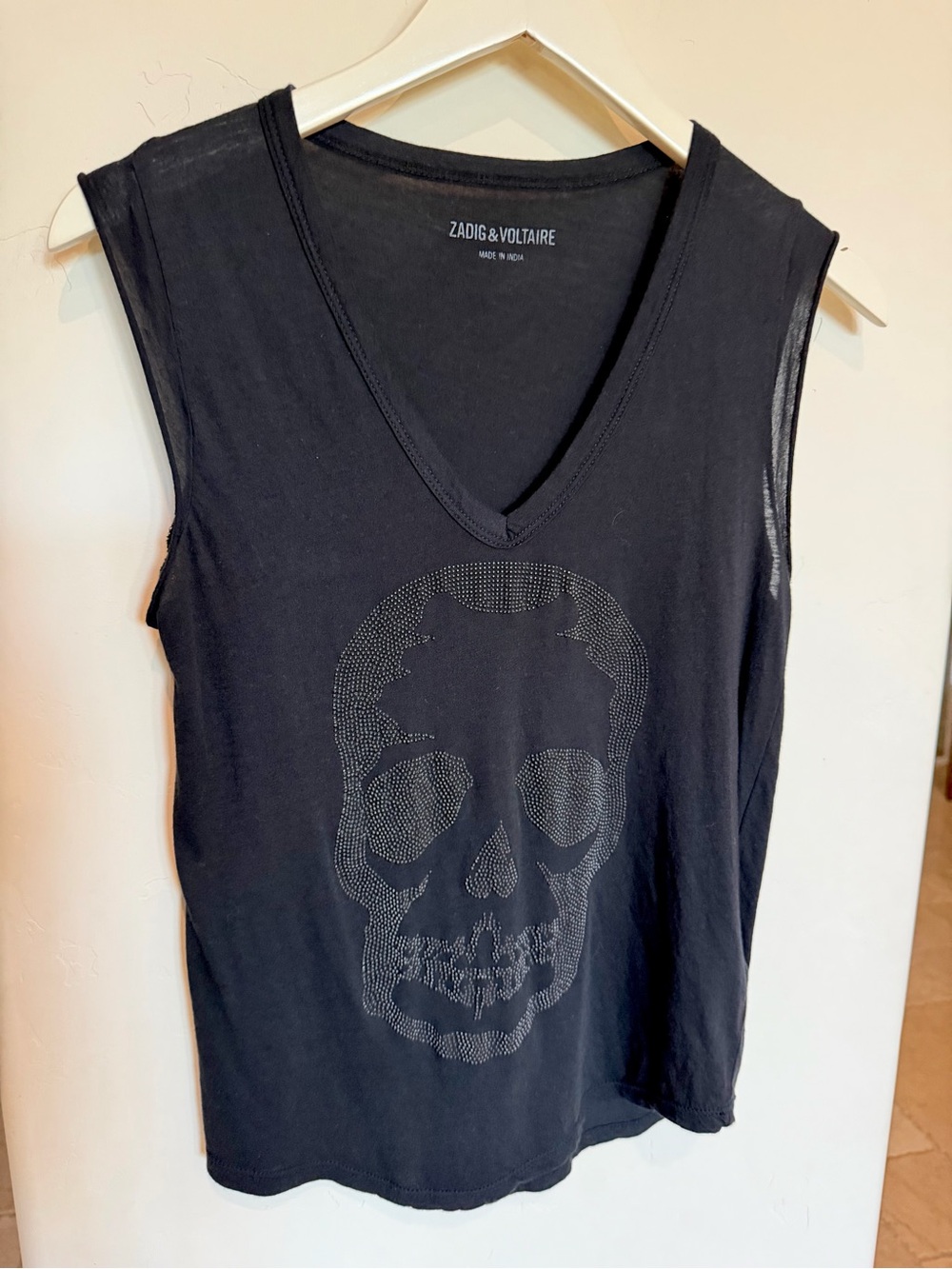 Zadig & Voltaire Brooklyn Strass Rhinestone Skull Tank Top Gray Size S